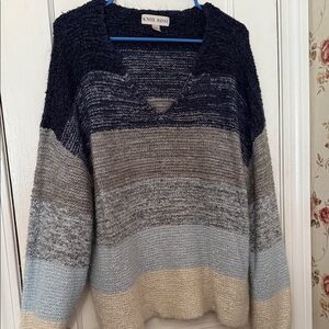 💙 Knox Rose Women's V-Neck Sweater - Navy, Gray, and Cream Sz XXL NEW